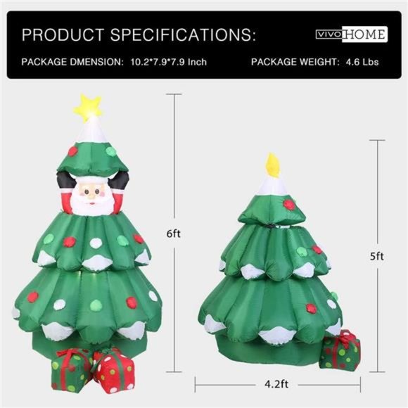 6ft  Inflatable LED Lighted Christmas Tree with Pop up Santa and 2 Gift Boxes - Picture 5 of 5